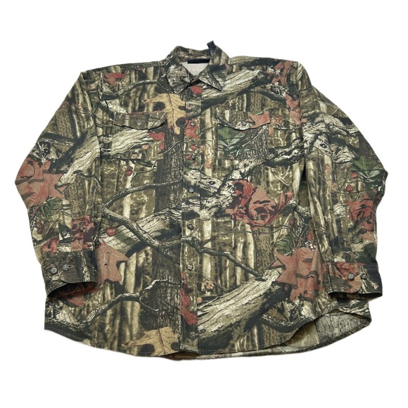 Mossy Oak Camo Shirt Mens Large Brown Break Up Infinity Long Sleeve Button Up - Picture 1 of 9